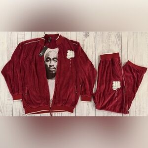 NWT Makaveli Vintage Tupac Shakur Velour Tracksuit Y2K Burgundy Men’s 3X *READ*